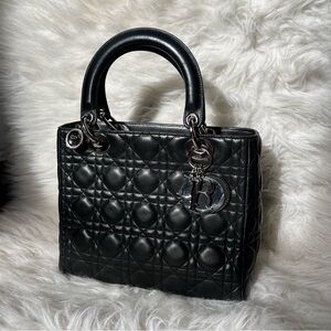 Vintage Christian Dior Black Leather Lady Dior Bag